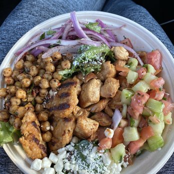 Wild Fig - Mixed greens, combination of grilled chicken & chicken meatball, red onions, feta cheese, chick peas, and a cucumber tomato mix - Turkish Near Me - Roslyn, New York Wild Fig - Mixed greens, combination of grilled chicken & chicken meatball, red onions, feta cheese, chick peas, and a cucumber tomato mix - Turkish Near Me - Roslyn, New York