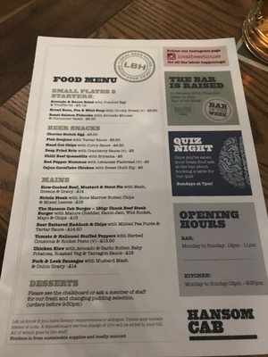 Menu photo 2 The Hansom Cab London, XGL Menu photo 2 The Hansom Cab London, XGL