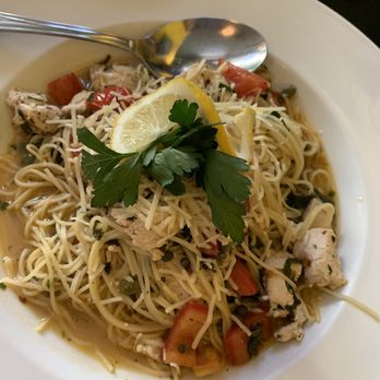Fountain Cafe - Chicken with angel hair pasta. - New American Near Me - Port Townsend, Washington