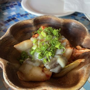 Genius Lounge - Their version of takowasabi - just added it on a bed of kimchi. Nothing special, and the tako was insanely fresh. - Japanese Near Me - Honolulu, Hawaii Genius Lounge - Their version of takowasabi - just added it on a bed of kimchi. Nothing special, and the tako was insanely fresh. - Japanese Near Me - Honolulu, Hawaii