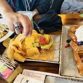The Corner - Left: Ahi Tuna Tartar and Belgian Waffle - Breakfast & Brunch Near Me - Glendale, California