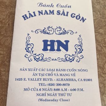 Hai Nam Saigon - Menu 12/08/2025 - Vietnamese Near Me - Alhambra, California