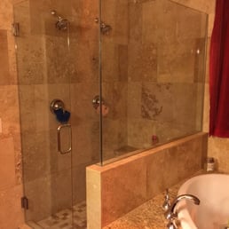 Master bath shower glass enclosure.