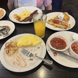 Western omelette, 49er Flapjacks - Short Stack (2)eggs and bacon, Western omelette, 49er Flapjacks - Short Stack (2)eggs and bacon,