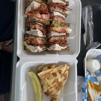 Patio Cafe - (Top) turkey club (Bottom) Chicken Quesadilla - American Near Me - Naples, Florida Patio Cafe - (Top) turkey club (Bottom) Chicken Quesadilla - American Near Me - Naples, Florida