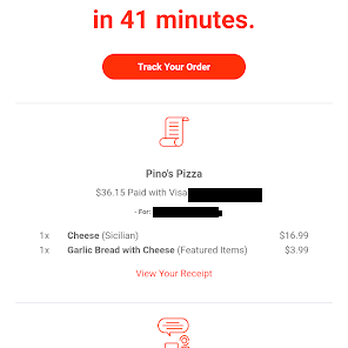 Pino's Pizza - Screenshot of my email confirmation - Pizza Near Me - Brighton, Massachusetts Pino's Pizza - Screenshot of my email confirmation - Pizza Near Me - Brighton, Massachusetts