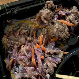 Beef bulgogi is mostly ONIONS -- not beef. Beef bulgogi is mostly ONIONS -- not beef.