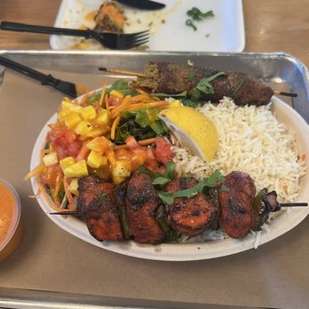 Tikka Shack Indian Grub - Kabobs with basmati rice , lamb and spicy chicken - Indian Near Me - Houston, Texas