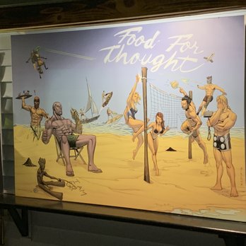 Food For Thought - Awesome Marvels drawing behind the bar! - Gastropubs Near Me - Cape Neddick , Maine Food For Thought - Awesome Marvels drawing behind the bar! - Gastropubs Near Me - Cape Neddick , Maine