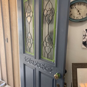 Jim Burkhard Painting - a blue door with glass panels - Painters Near Me