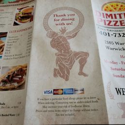 the menu for the pizzeria the menu for the pizzeria