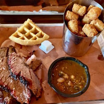 Revolution Barbeque - Brisket Plate with baked beans and seasoned tots - Barbeque Near Me - Lafayette, Indiana