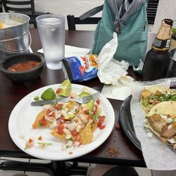 La Esperanza - Not a great photo, but I thought of it after I started. Ceviche tostada, a couple of tacos.