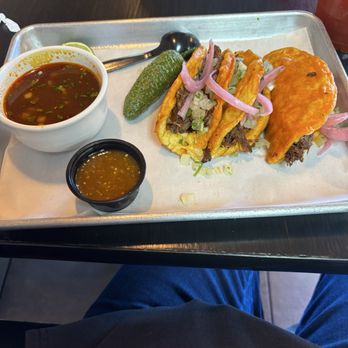 La Chancla Mexican Grill - 3 Queso Birria Tacos w/ Consome - Mexican Near Me - Long Beach, California