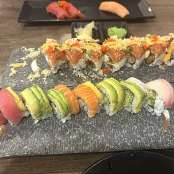 Sake - Rainbow Roll and Sakura Roll, the Sakura troll is a little spicy, but good. We had the smoked salmon and tuna roll and a few more. - Sushi Bars Near Me - Roseville, California Sake - Rainbow Roll and Sakura Roll, the Sakura troll is a little spicy, but good. We had the smoked salmon and tuna roll and a few more. - Sushi Bars Near Me - Roseville, California