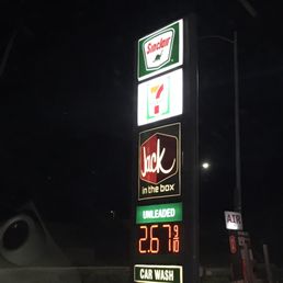 a gas station at night