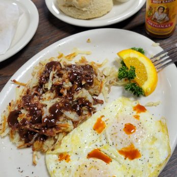 BG's Cafe - Eggs over medium with hash browns (that's A1 sauce) with a biscuit, which was probably best biscuit I ever had so it's definitely a must. - Breakfast & Brunch Near Me - Oxnard, California