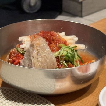 Mo Ran Gak Restaurant - spicy cold noodles, 1 order comes with extra noodles. - Barbeque Near Me - Fullerton, California Mo Ran Gak Restaurant - spicy cold noodles, 1 order comes with extra noodles. - Barbeque Near Me - Fullerton, California