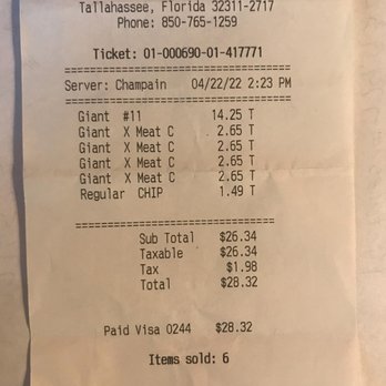 Jersey Mike's Subs - Jersey Mike Sub receipt at 1970 Gainesborough Drive, Tallahassee, Florida April 22, 2022 - Sandwiches Near Me - Tallahassee, Florida Jersey Mike's Subs - Jersey Mike Sub receipt at 1970 Gainesborough Drive, Tallahassee, Florida April 22, 2022 - Sandwiches Near Me - Tallahassee, Florida