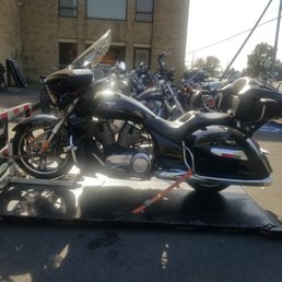 My bike strapped down on Dante's trailer.