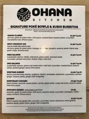 Menu photo 2 Ohana Kitchen Portsmouth, NH