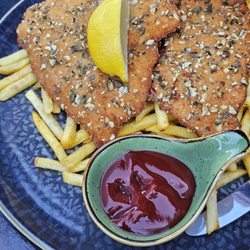 Gaststätte zum Dorfbrunnen - Putenschnizel mit pommes frites.