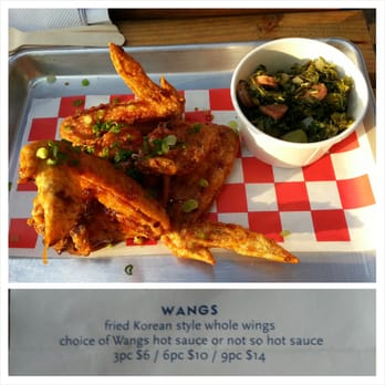 Wangs - 3 piece wangs with collard greens (with Chinese sausage) - Chicken Wings Near Me - Brooklyn, New York Wangs - 3 piece wangs with collard greens (with Chinese sausage) - Chicken Wings Near Me - Brooklyn, New York