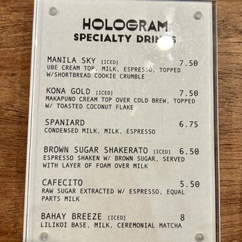Hologram - Specialty Drinks Menu - Coffee & Tea Near Me - San Francisco, California