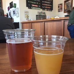 Bisonberry Kolsch 4.8% on the left and Juice Caboose 7.5% on the right