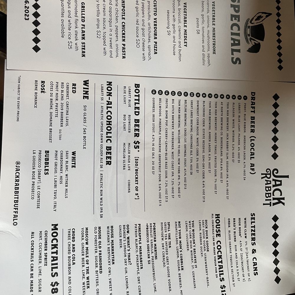 Jack Rabbit - Drink menu - Bars Near Me - Buffalo, New York Jack Rabbit - Drink menu - Bars Near Me - Buffalo, New York