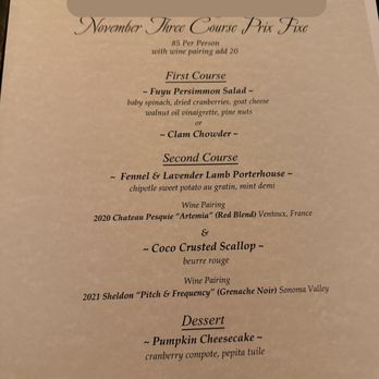 Forbes Mill Steakhouse - Menu: 3 Course Prix Fixe - Steakhouses Near Me - Los Gatos, California