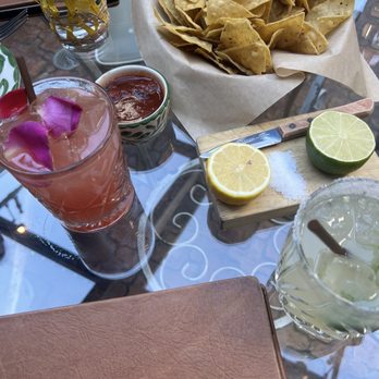 The Hideaway - Spicy margarita to the right and rose margarita to the left - Steakhouses Near Me - Beverly Hills, California