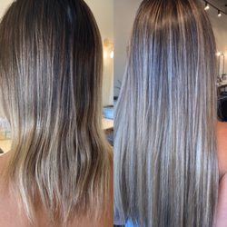 Ashley's Mane Artistry - Before vs After of a Natural Beaded Row Extension Install.