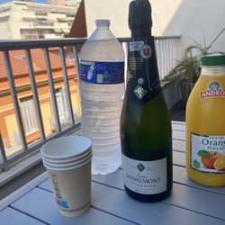 ibis Styles - Papercup mimosas on the room patio deck