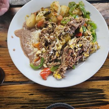 Hecho en Mexico - Machaca and eggs with beans and potatoes - Mexican Near Me - Los Angeles, California Hecho en Mexico - Machaca and eggs with beans and potatoes - Mexican Near Me - Los Angeles, California