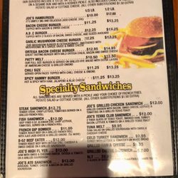 Joe's Bar & Grill - Menu