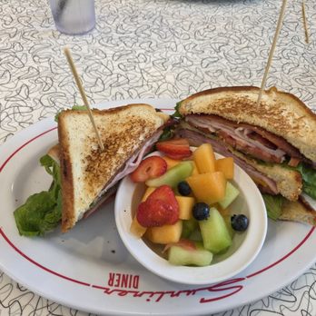 Sunliner Diner - Turkey club. Swapped the fries for fruit. - Diners Near Me - Pigeon Forge, Tennessee Sunliner Diner - Turkey club. Swapped the fries for fruit. - Diners Near Me - Pigeon Forge, Tennessee