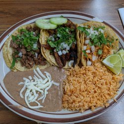Tropic Chicken Restaurant - 3 taco dinner - chicken, steak and al pastor Yummo!!!
