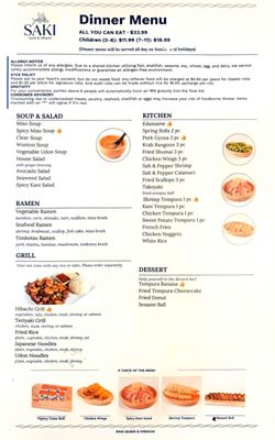 Menu photo 1 Saki Daytona Beach, FL Menu photo 1 Saki Daytona Beach, FL