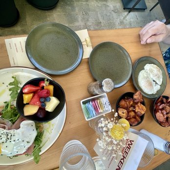 Sunny Hyde Up - Side of eggs, potatoes and linguiça.  Avocado toast. - Breakfast & Brunch Near Me - Visalia, California