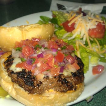 Tommy J's Grill & Catering - Mexican burger (includes fresh salsa on a sesame bun) and a side salad - Burgers Near Me - Davis, California
