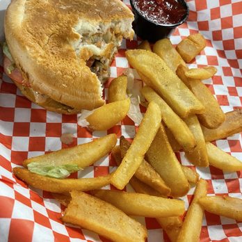 The Graduate - My bad, burger is upside down. Jr Grad burger with steak fries. 6/19/26 - American Near Me - Stockton, California The Graduate - My bad, burger is upside down. Jr Grad burger with steak fries. 6/19/26 - American Near Me - Stockton, California