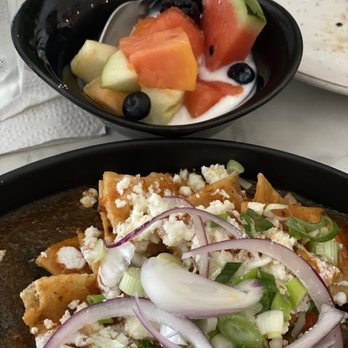 Mi Cafe - Chilaquiles and fresh fruit with yogurt - Mediterranean Near Me - Puerto Vallarta, JAL
