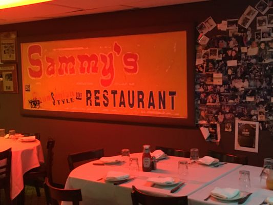 Photo of Sammy's Roumanian Steakhouse - New York, NY, US. Sign inside the restaurant.