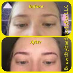 Brows By Bee Beauty Bar - Before and After Photos of a client with low arches that got Eyebrow Threading and Eyebrow Tint.