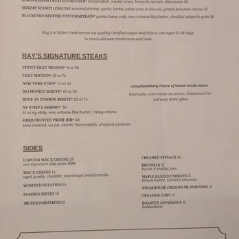 Ray's At Killer Creek - Menu - Steakhouses Near Me - Alpharetta, Georgia Ray's At Killer Creek - Menu - Steakhouses Near Me - Alpharetta, Georgia