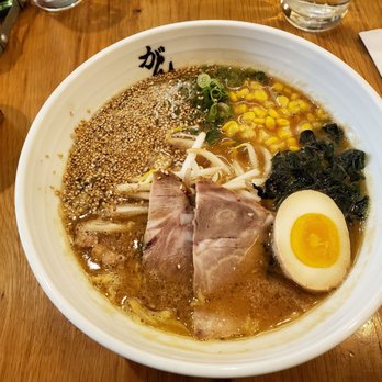 Ganko Ittetsu Ramen - Miso ramen bowl with sesame seeds, sliced pork, soft boiled egg, corn, corn, napa cabbage, seaweed, beansprouts - Ramen Near Me - Brookline, Massachusetts Ganko Ittetsu Ramen - Miso ramen bowl with sesame seeds, sliced pork, soft boiled egg, corn, corn, napa cabbage, seaweed, beansprouts - Ramen Near Me - Brookline, Massachusetts