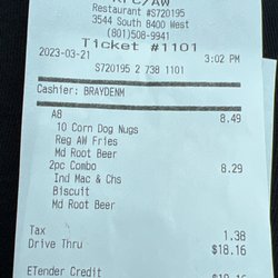A&W Restaurant - The ticket and cashier
