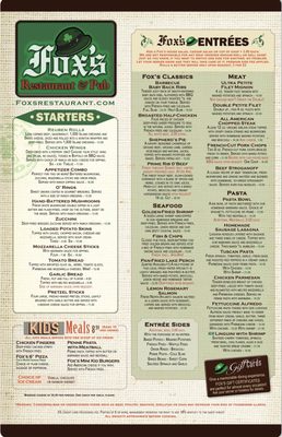Menu photo 3 Fox's Restaurant & Pub Oak Lawn, IL