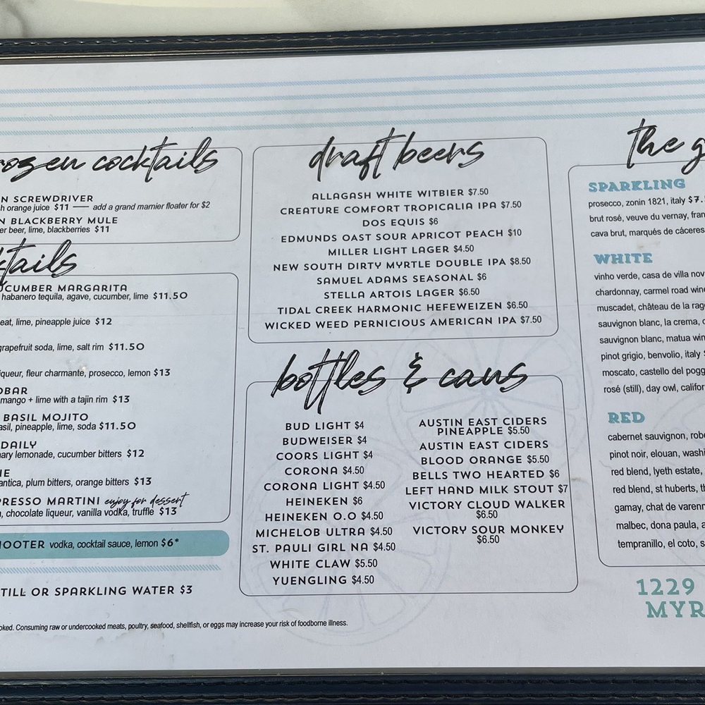 1229 Shine - Menu - Seafood Near Me - Myrtle Beach, South Carolina